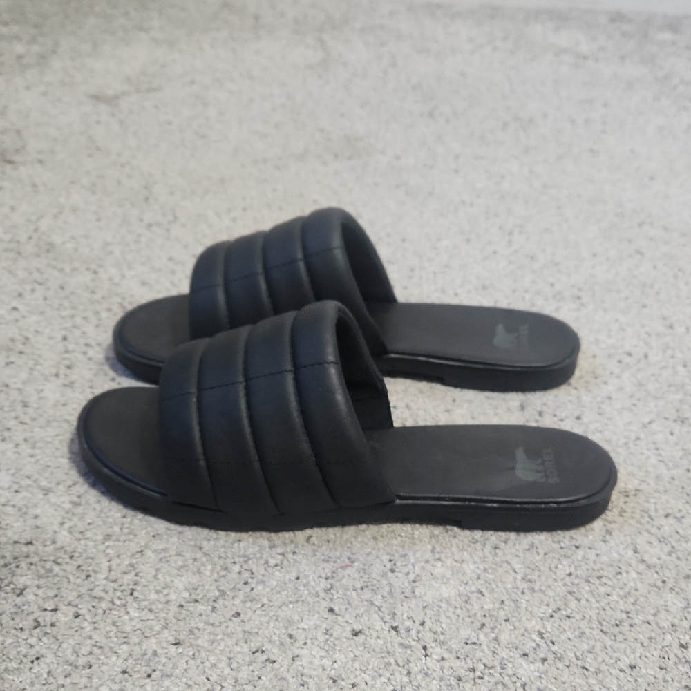 Sorel Ella III Slide Sandals Quilted Leather Slip On Flats Black Size 10.5 - Picture 5 of 14